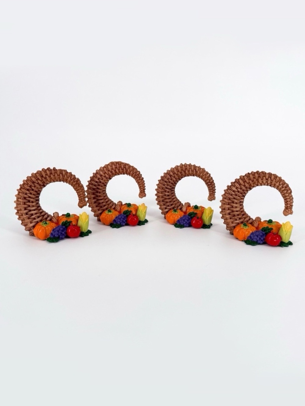 Thanksgiving Harvest Cornucopia Standing Napkin Rings Set of 4